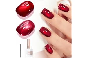 Double Rhythm Jelly Glass Cat Eye Gel Polish with Magnet 15ML Holographic Glitter Shimmer Translucent Sheer Color Magnetic Nail Polish Salon DIY at Home (Red-MC1116)