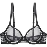 YANDW Sexy Sheer See Through Bras Unlined Underwire Lace Mesh Non Padded Ultra Thin Clear Bralette