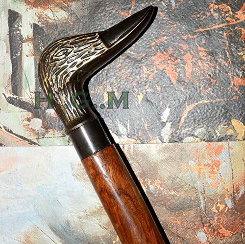 Vintage Style Black Brass Duck Head Wooden Cane Walking Stick Men's Cane