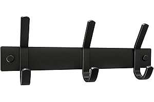 SAYONEYES Matte Black Coat Rack Wall Mount with 3 Double Hooks for Hanging – 9 Inch Heavy Duty SUS304 Stainless Steel Rustic Coat Hooks – Hat, Clothes, Purse, Towel Wall Hooks – 1 Pack