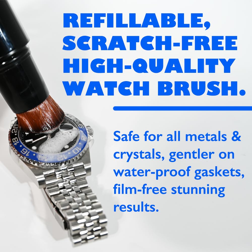 WristClean Watch Cleaning Kit | Scratch-Free Bristles & Refillable | Watch Cleaner with Microsuds Formula | Watch Kit (1x) Brush (1x) Refill (1x) Drying Towel | USA Made Watch Care Kit (3 Piece Kit)
