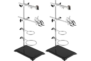 SEUNMUK 2 Pack Lab Stand Set, Lab Grade Stand Support Set with Coated Base, 4 Retort Rings, 2 Flask & Burette Clamps