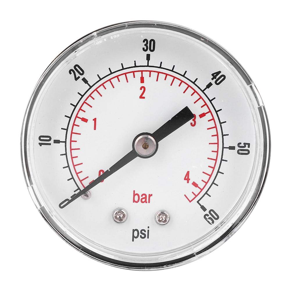 Pressure Gauge, 50mm Dial 1/4 BSPT Axial Pressure Gauge for Air, Water, Oil and Gas(0-60psi 0-4bar)