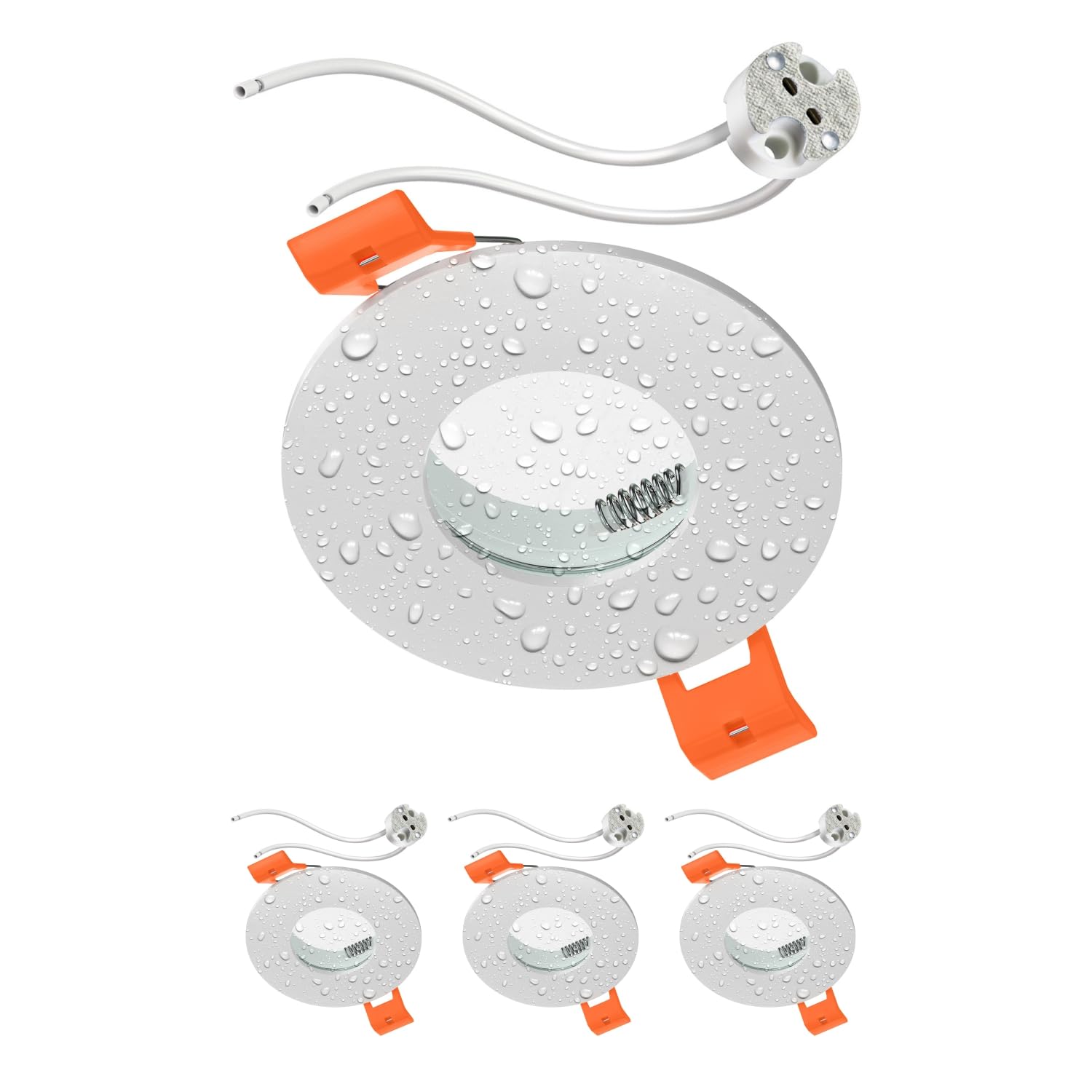 ledscom.de 4 pcs. Bathroom Ceiling recessed Frame ERID, Damp-Proof, Bathroom, IP44, Round, White matt, incl. GU5.3 Socket