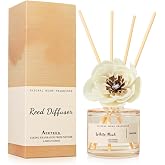 Aeeteek Reed Diffuser - White Musk Essential Oil Aroma for Home | Handmade Flower Decor with Long-Lasting Fragrance, 4.06 fl oz (120 ml) Air Freshener for Bathroom, Office Decor