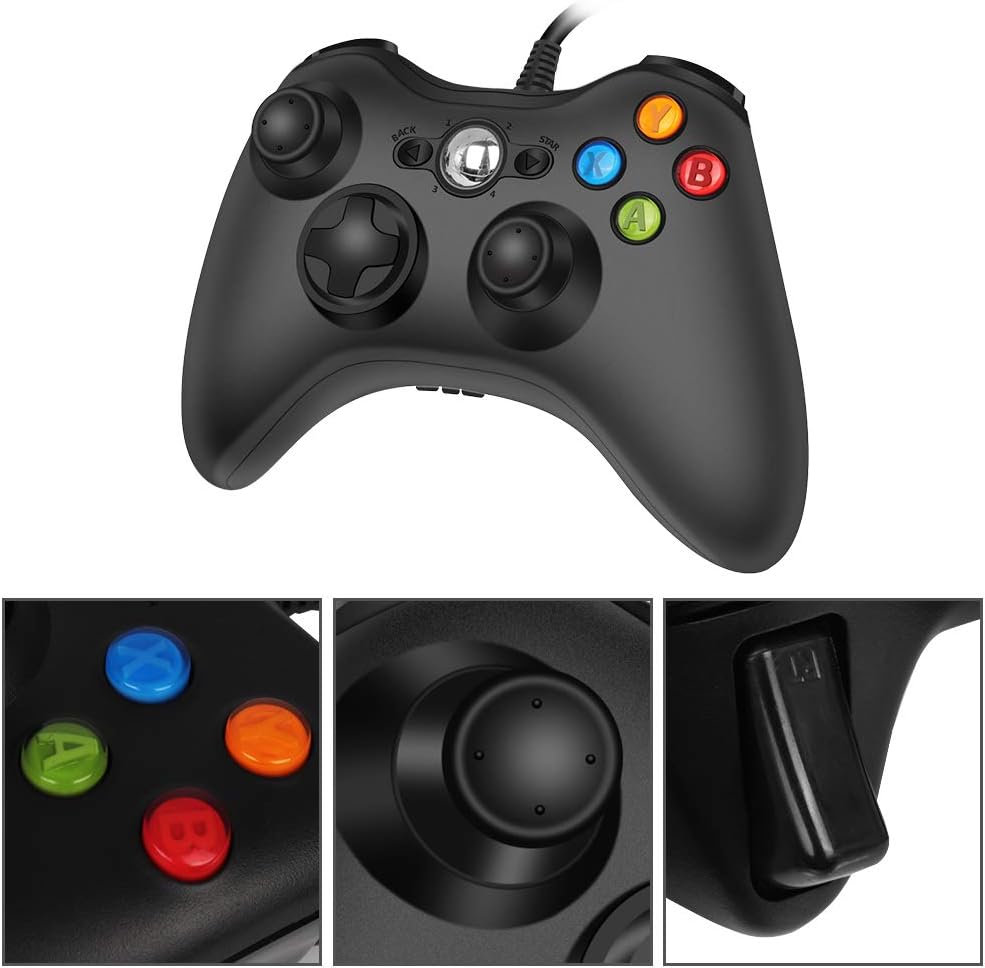 RegeMoudal 360 PC Game Wired Controller for Microsoft Xbox 360 and Windows PC (Windows 10/8.1/8/7) with Dual Vibration and Ergonomic Wired Game Controller (Black 1): Computers & Accessories