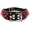 Berry Pet Sharp Spiked Studded Dog Collar - Stylish Leather Dog Collars - 2 Inch in Width Fit for Medium & Large Dogs - Such as Pitbull Mastiff - Red Rivets & Black Leather,15-18"