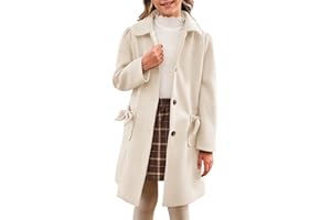 Meikulo Girls Single Breasted Dress Coat Kids Winter Outerwear Jackets Bowknot Pockets 5-14 Years