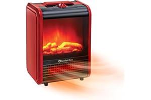 Comfort Zone Electric Mini Fireplace Space Heater with Realistic 3D Flame, Stay-Cool Body, Carry Handle, Overheat Sensor, and Safety Tip-Over Switch, Ideal for Home, Bedroom, & Office, 1,200W, CZFP1