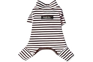 Hdwk&Hped Soft Cotton Dog Pajamas for All Seasons, Striped Pet Bottoming Jumpsuit for Small Dog Cat Puppy (#5, Striped Style - Brown)