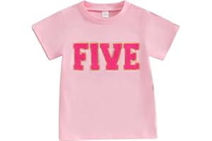 BULINGNA Kids Toddler Baby Girl Birthday T-Shirt Summer Short Sleeve Numbers Embroidery Tee Tops Birthday Outfit Gift 1-6T