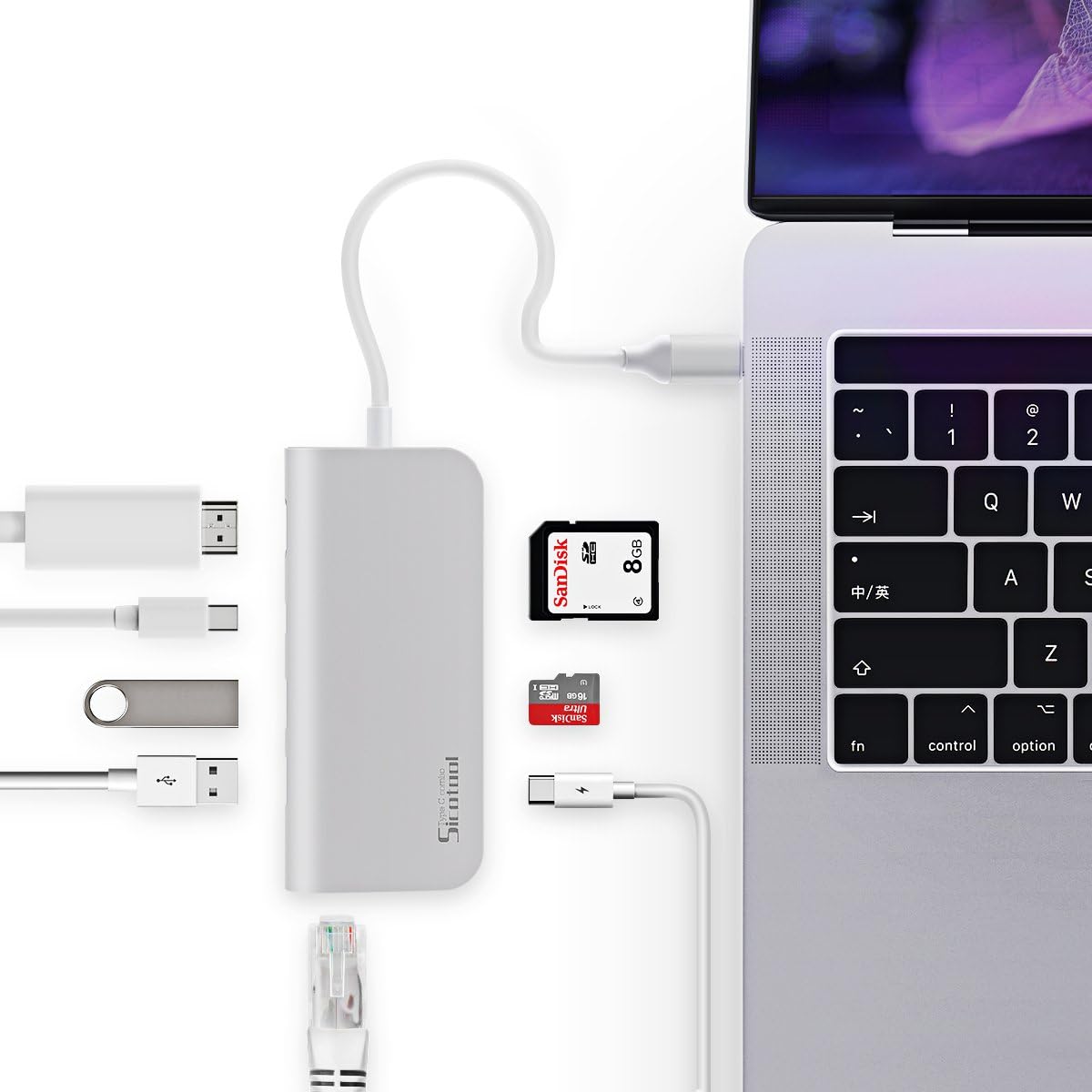 USB C HUB,Sicotool Compatible with MacBook Pro Multi-port Type USB c Combo Hub Adapter Dongle with 4K HDMI,4K Mini Displayport,Gigabit Ethernet,USB 3.0,TF/SD Card Reader for More Type-c Device(Silver)