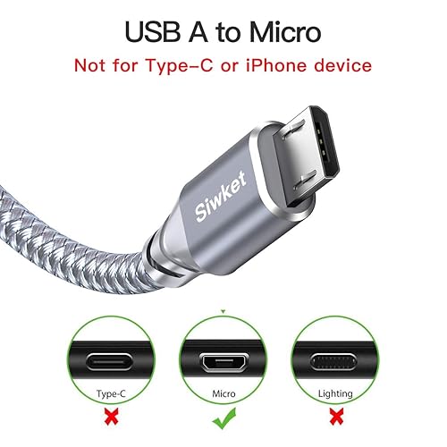 Siwket Micro USB Cable 10ft, Braided USB A to Micro Android