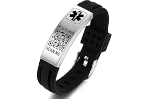Theluckytag Medical Bracelets for Men Women with QR Code Medical Alert ID Bracelets for Sport Travel - Silicone Waterproof Wristband Fits Wrists Up to 8 inches - More Space Custom Emergency Medic ID Alert Information