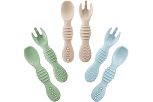 PandaEar 6 Pack Silicone Baby Spoons & Forks | Baby Feeding Set Self Feeding Utensils, Toddler Infant Feeding Spoon Forks BPA Free First Stage