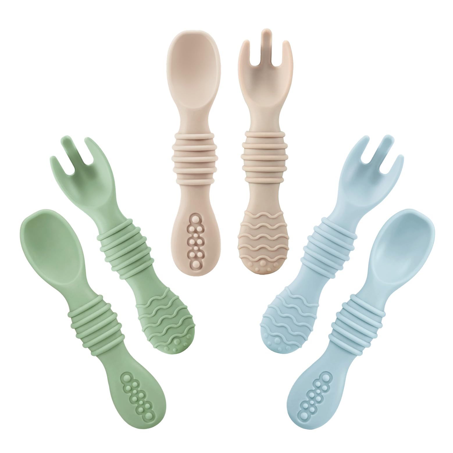 PandaEar 6 Pack Silicone Baby Spoons & Forks, Baby Feeding Spoons Self Feeding Cutlery, Baby led Weaning Spoons 4 6+ Months, Toddler Infant Feeding Spoon Forks BPA Free First Stage