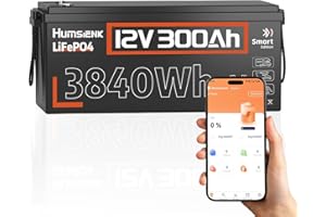 HumsiENK 12V 300Ah LiFePO4 Lithium Battery with Bluetooth, Built-in 200A BMS, Low-Temp Protection, 3840Wh Energy, 15000+Deep 