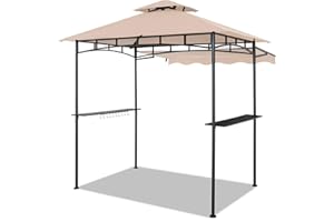 CHARMELEON Double Tiered Grill Gazebo 5x8, Outdoor BBQ Patio Canopy Tent with Stretchable Side Awning (Beige)