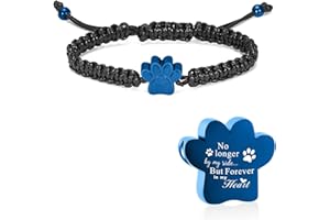constantlife Cremation Bracelet for Ashes Stainless Steel Paw Print Urn Jewelry Braided Rope Adjustable Bangle Keepsake Pet Dog Cat Ash Holder Memorial Gift for Women Men
