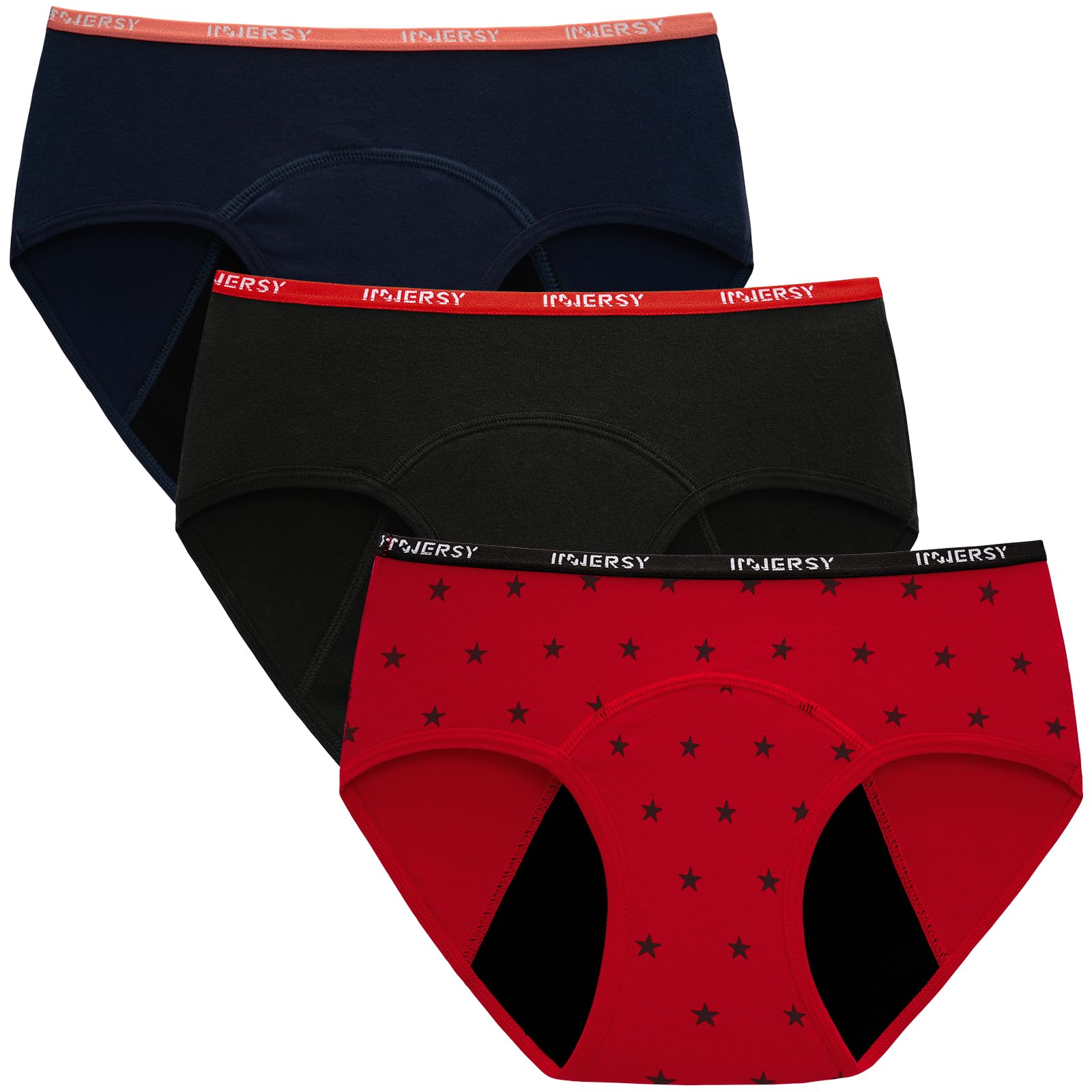 Photo 1 of INNERSY Period Underwear for Teens Girls Cotton Leak-Proof Menstrual Panties 3-Pack(Moonlight Star,L(12-14 yrs))