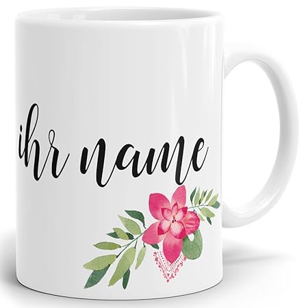 Drucksaal Namenstasse-Tasse-Becher-Kaffeetasse-mit Name-mit Namen individuell und persönlich Motiv Rote Blume