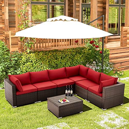 GYUTEI 7 Piece Patio Furniture Set Outdoor Sectional Sofa Conversation