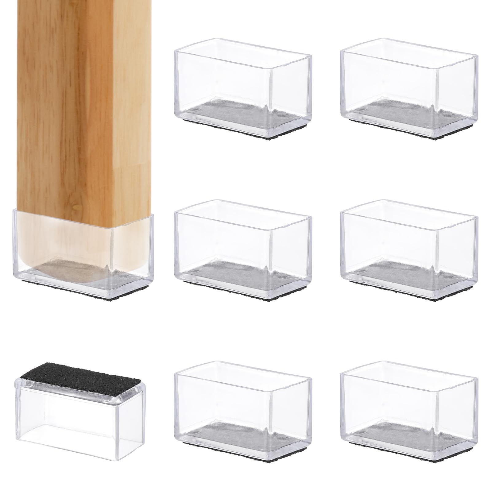 PATIKIL Chair Leg Floor Protector for Hardwood Floors, 8 Pcs Rectangle PVC Felt Fit 1.5" x 0.98" Furniture Leg Cap Furniture Feet Cover Furniture Feet Carpet Small Slider, Transparent