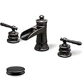 HOIGY Oil Rubbed Bronze Bathroom Faucet, Brass Waterfall Faucet Widespread Bathroom Sink Faucet 3 Hole, 4-16 Inch Bathroom Faucets with Pop Up Drain 2 Handle & Supply Hose for Hotel Farmhouse Antique