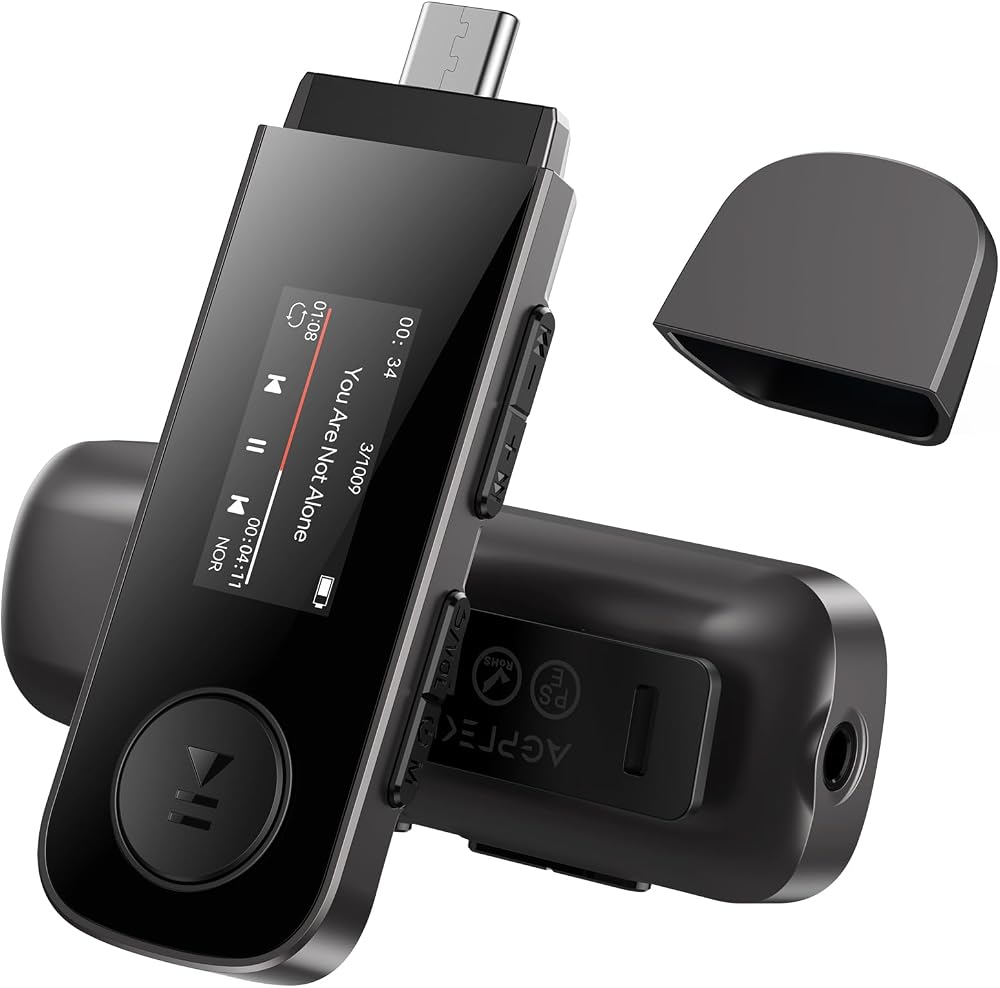 AGPTEK 64GB USB MP3 Player with Bluetooth 5.3 Clip Type-C USB-A 2 in 1