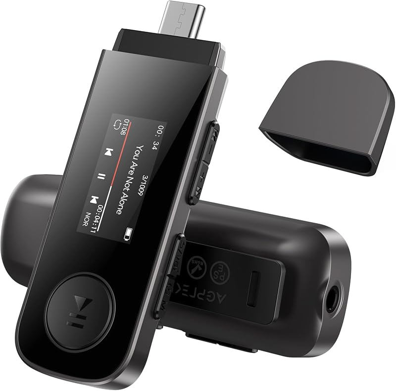 AGPTEK 64GB USB MP3 Player with Bluetooth 5.3 Clip Type-C USB-A 2 in 1