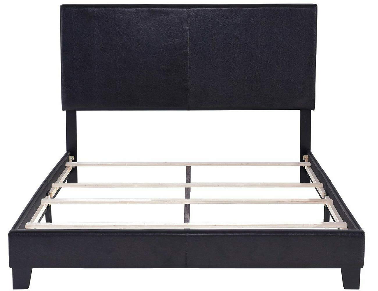 Best Full Size Black Pu Leather Button Tufted Upholstered Platform Metal Bed Frame