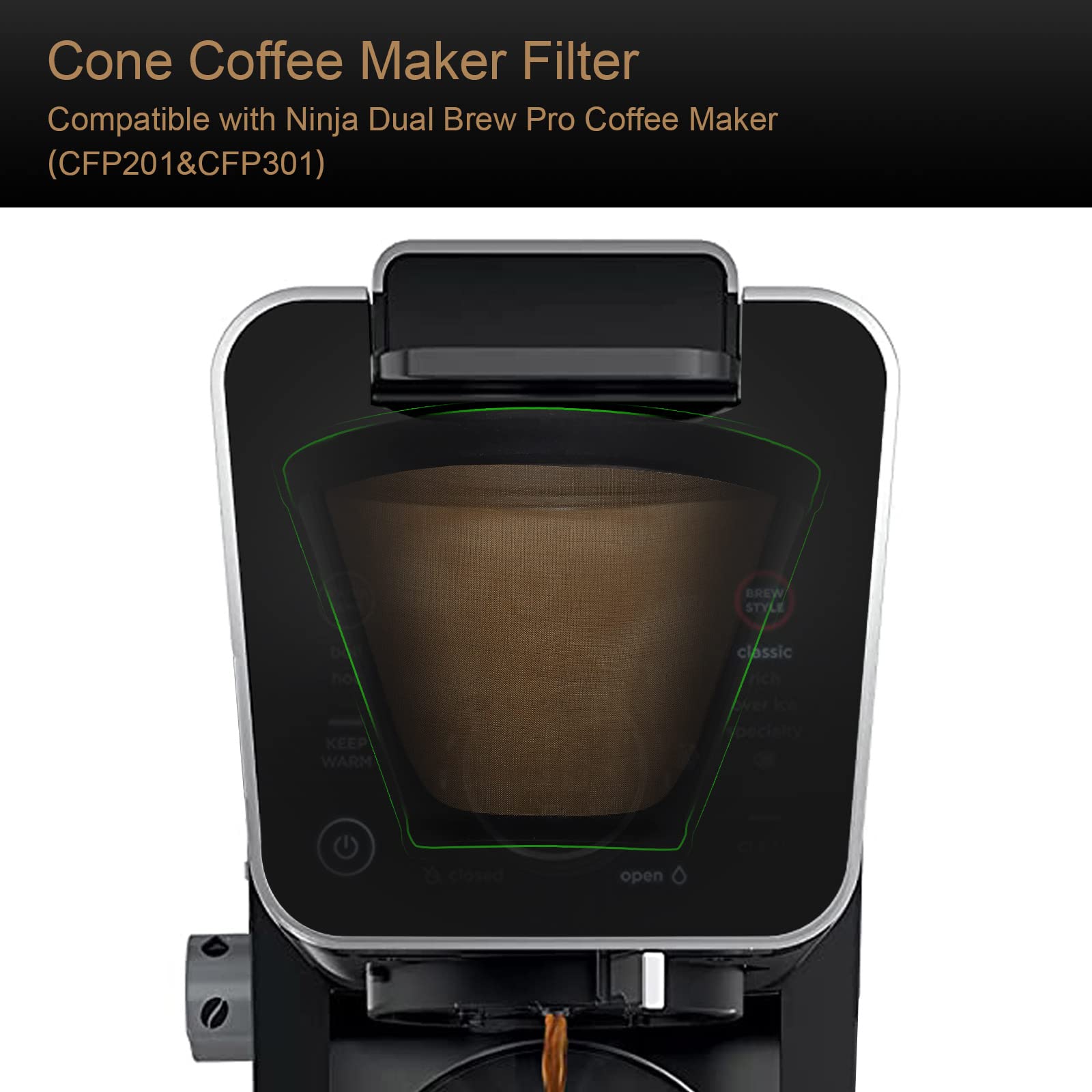 Reusable Coffee Filters for Ninja Dual Brew Coffee Maker, 2 Pack Permanent Coffee Filter #4 Replacement Compatible with Ninja Cuisinart Coffee Maker Filter