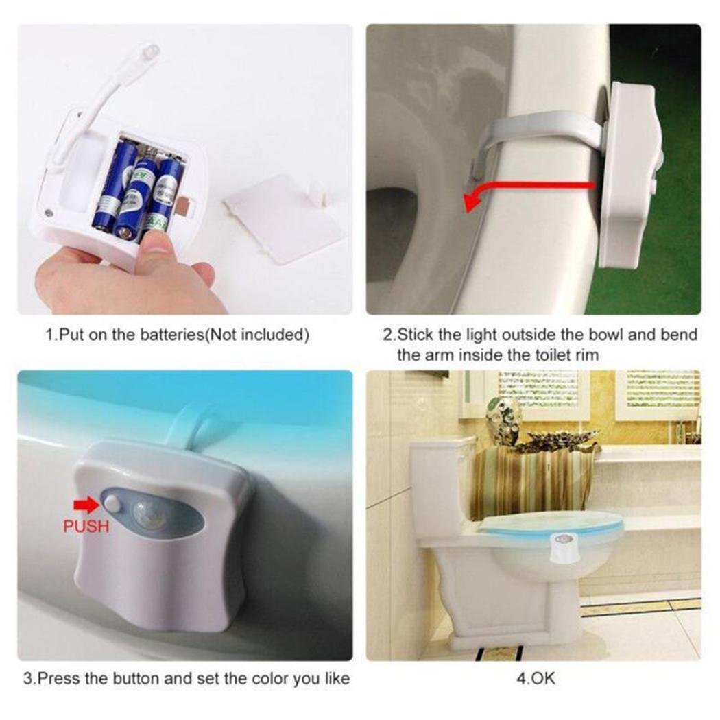 Minlop 16 Colores Sensor de Movimiento luz LED Automática Inodoro Luz para Baño, Hotel, Cafe Bar, Facil de Limpia y Usar(Batería no Incluida)