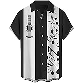 Music Shirts for Men Hawaiian Bowling Vintage Print Short Sleeve Casual Button Down Beach Big Tall Shirt