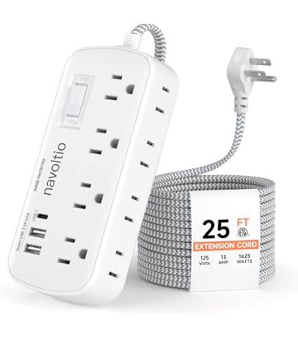 thumbnail image 2 of Extension Cord 25 Ft Multiple Outlets Surge Protector Power Strip 8 Ac Outlets 3 2 of 14