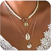 Fanquility Shell Necklace for Women Seashell Necklace Stack Gold Starfish Necklaces Dainty Choker Charm Necklace Summer Beach Jewelry for Women Vacation