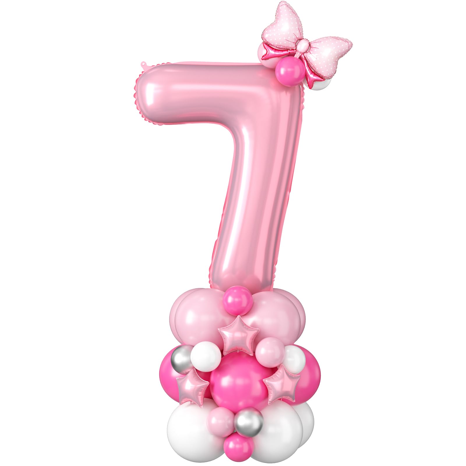 Photo 1 of 40 Inch Pink Number 7 Balloon for 7th Birthday Decoration Pastel Baby Pink Number Seven Foil Balloon Tower Giant Large Digit Hot Pink White Helium Balloons Stack Stand for Girl Anniversary Party