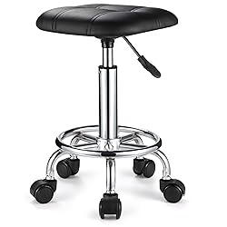 FNZIR Square PU Cushion Rolling Stool with Wheels