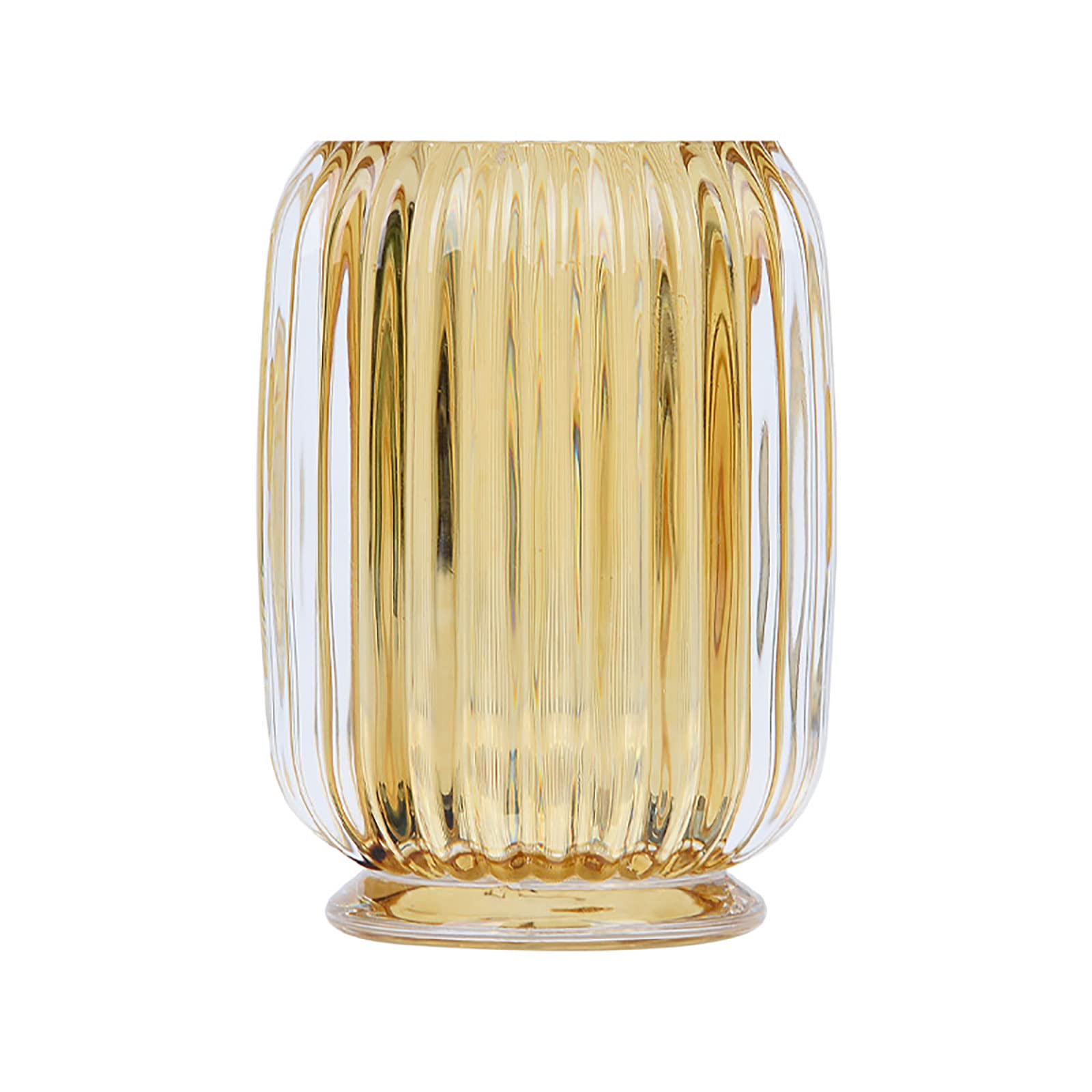 DASITON Makeup Brush Holder Organiser, Crystal Cosmetic Make Up Brush Holder, Glass Makeup Brushes Storage Organiser, Vintage Make Up Cup Striped Vase (Amber)