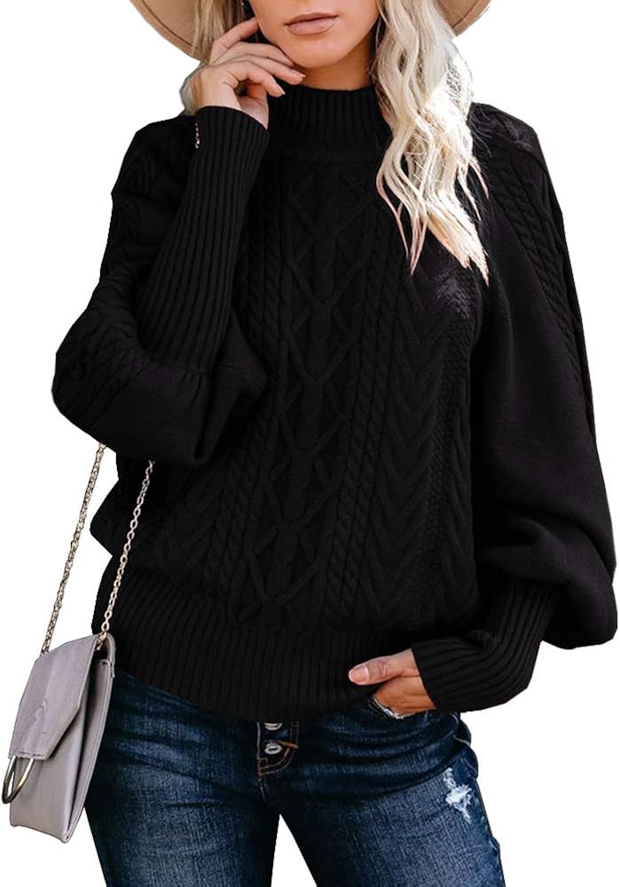puff sleeve cable knit sweater