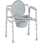 soundfuse 3 in 1 Bedside Commode Toilet for Seniors, Sturdy Dual-Crossbar | Height Adjustable, 7.5Qt Removable Bucket for Easy Cleaning, Tool-Free Assembly, 350 Lbs Stable Potty Chair for Adults