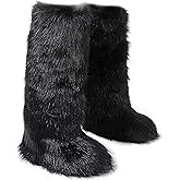 NWSTESLE Tall Furry Faux Fur Boots for Women,Winter Snow Fluffy Long Boots for Girls,Knee-High Flat