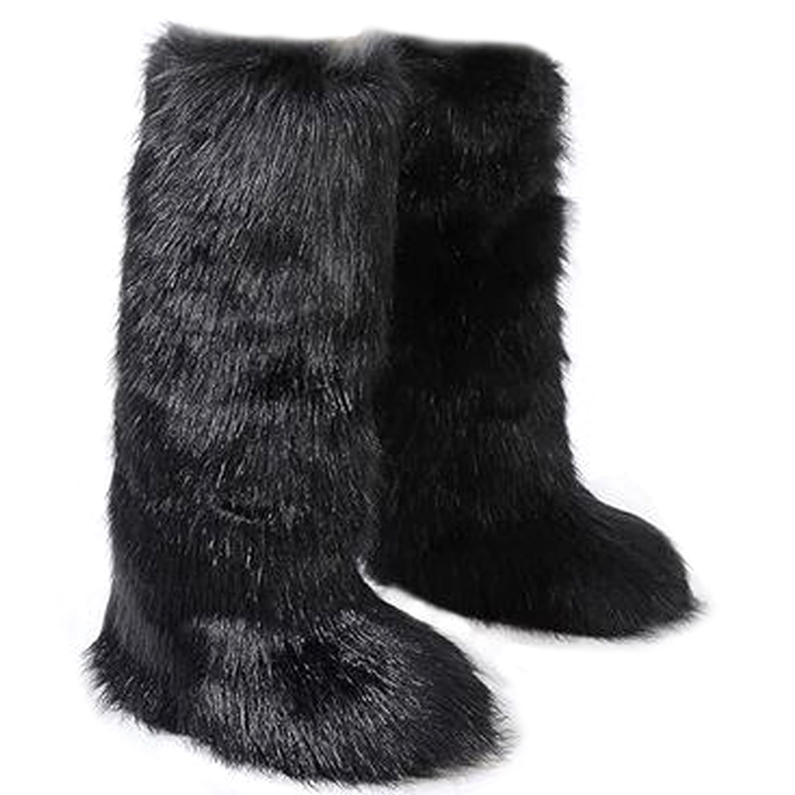 Photo 1 of  NWSTESLE Tall Furry Faux Fur Boots for Women,Winter Snow Fluffy Long Boots for Girls,Knee-High Flat(Black,8)