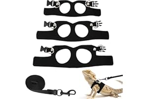 BOXOB 3pcs Bearded Dragon Harness & Leash Set, 3 Sizes Lizards Training Walking Leather Adjustable Soft Leather Lizard Vest C