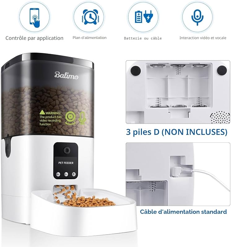 Distributeur Croquettes Chat Automatique avec 1080P Caméra 2.4G WiFi Distributeur Croquettes Chat et Chien avec APP Vidéo Audio Vision 4L Enregistrement Vocal 10s Gamelle Automatique