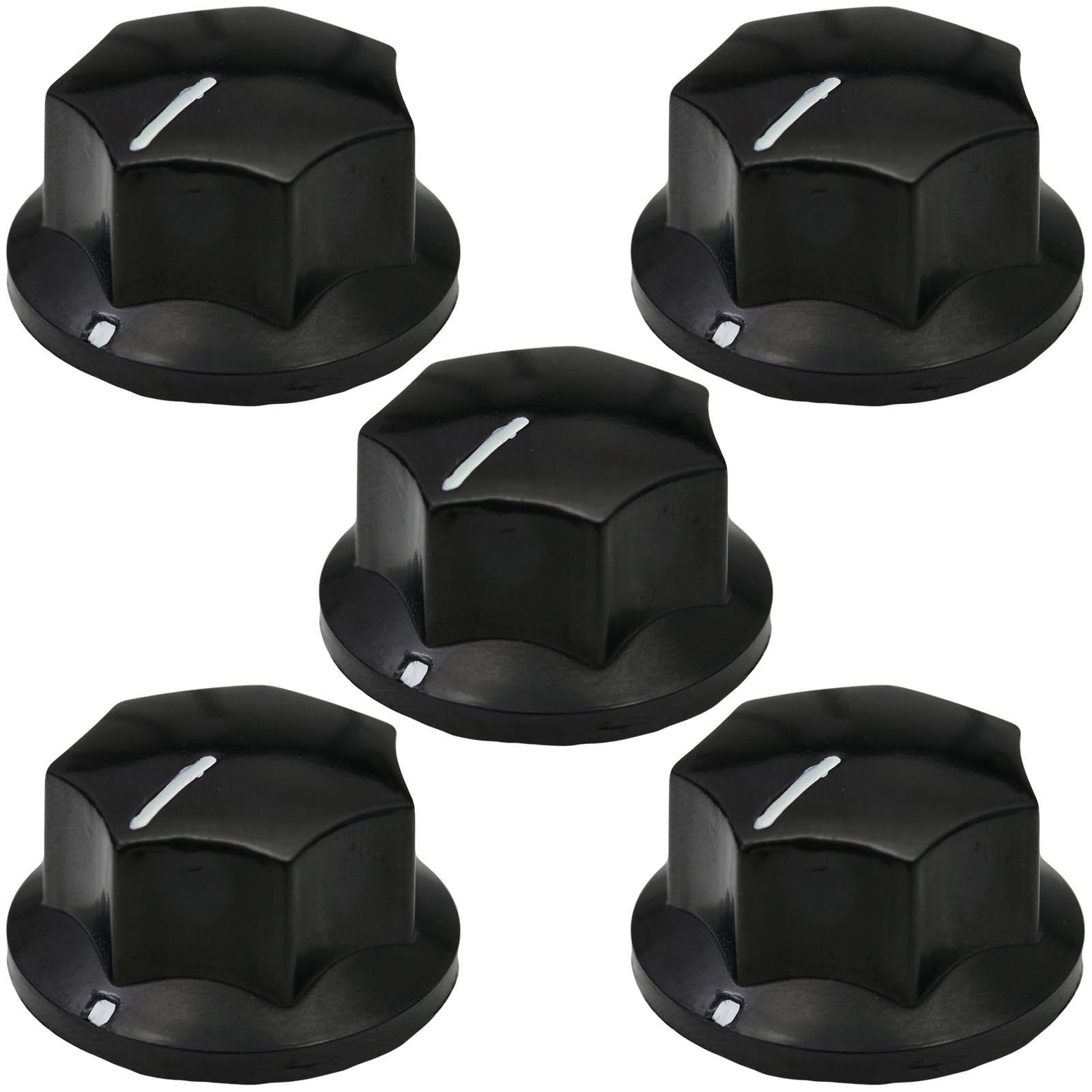 6mm Round Hole Large 7-Sided Fluted Black MF-B Guitar/Pedal Control Knob Pack of 5 (MF-B03)