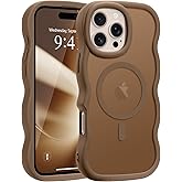 Pepmune for iPhone 16 Pro Max Case, Curly Wavy Frame Hard Translucent Matte Clear Back Cover for Women Men Compatible with Magsafe Shockproof TPU Bumper Phone Case for iPhone 16 Pro Max, Desert Gold