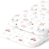 Joey + Joan Bassinet Sheets for Chicco LullaGo Nest, Primo, Close to You 3-in-1 & Next2Me Bassinet - Farm Animals - 2 Pack - 100% Cotton - Not for LullaGo Anywhere