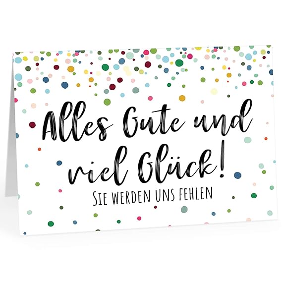 Große Abschiedskarte XXL (A4) Konfetti bunt Sie werden uns fehlen mit Umschlag/Edle Design