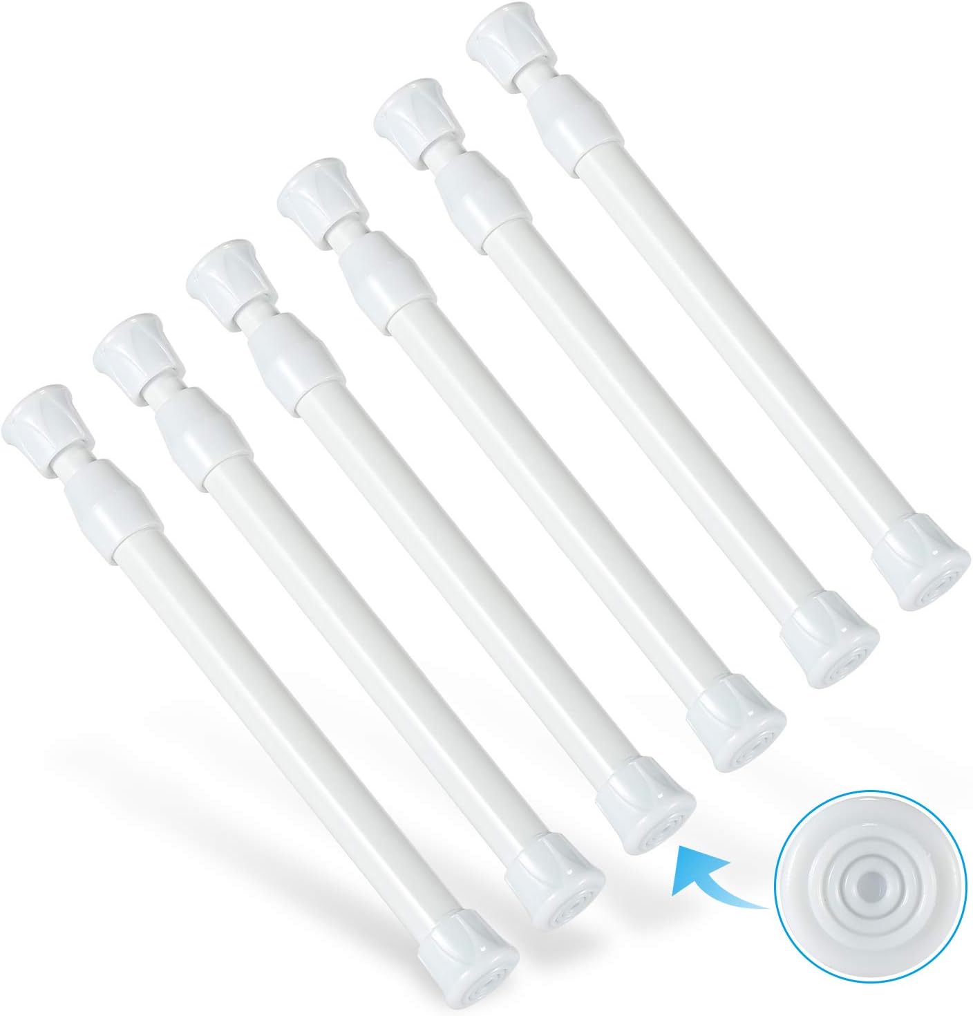 Window Treatment Hardware - 6Pcs Tension Rod, Goowin Small Tension Rods for Windows, No Drilling Rustproof Spring Adjustable Short Tension Rod for Wardrobe Bars, Bookcase (White, 7-11 inch)